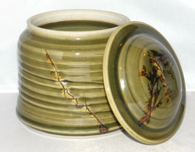 Art Pottery Lidded Jar Urn Hand Thrown Ceramic Stoneware Signed Wood