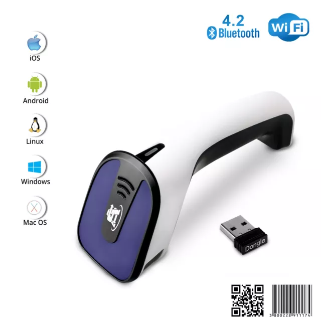 1D/2D Wireless Bluetooth Barcode Scanner: 3-in-1 Handheld, USB QR Code Reader