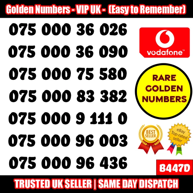 Golden Numbers VIP UK SIM - LOTTO numeri Vodafone facili da ricordare - B447D