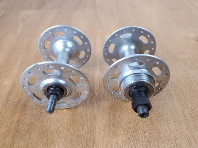 2x Moyeux aluminium Normandy 1970s France 34,7x1 vélo vintage hubs old bicycle