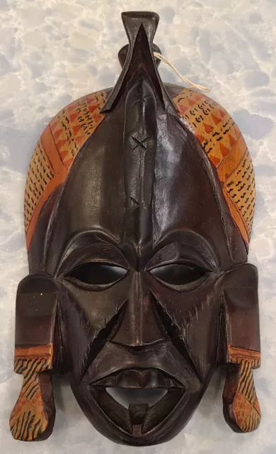VINTAGE Hand-Carved & Hand Painted Wooden African Tribal Art Mask Wall Hanging