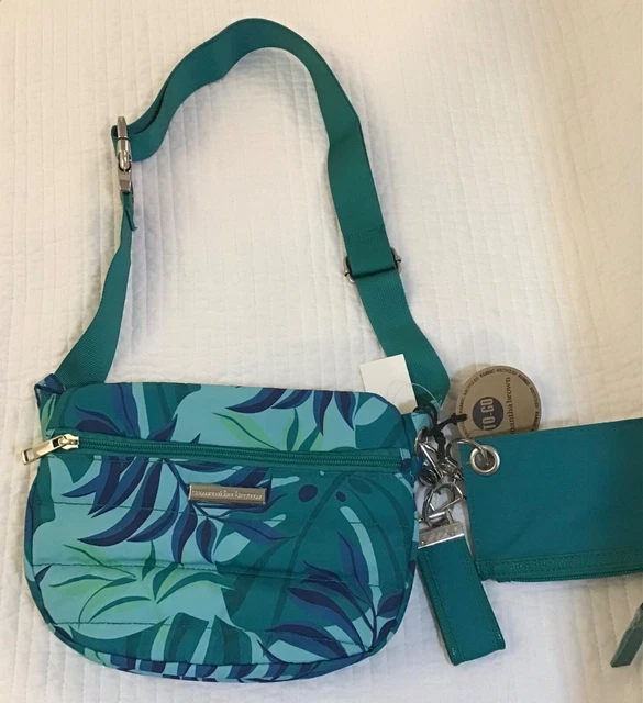 Samantha Brown To Go Nwt Quilted Belt Bag Fanny Pack Tropical Palm Leaf & Pouch 2