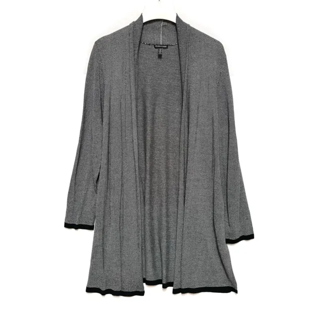 Eileen Fisher Size XL Tencel Stretch Knit Long Open Cardigan Duster Black/Gray