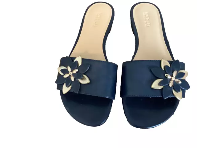 Michael Kors Navy Blue shoes women sandals low heels, leather, Slides  size 6 M