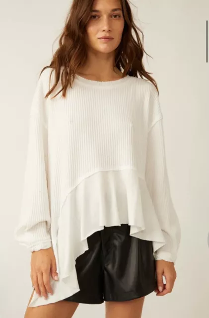 We The Free People Medium Vada Thermal Waffle Swing Peplum Tee