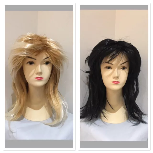 Black/ blonde Mullet wig 70s 80s Party Costume Rock Bogan