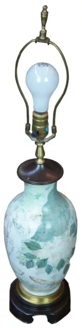 Antique Chinese Porcelain Butterfly Floral Leaf Mantel Vase Urn Table Lamp 32"