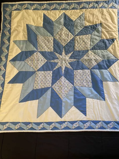 Beautiful Lone Star Quilt - Machine Pieced Hand Quilted 59” X 59”