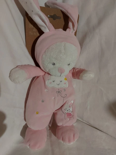 NEUF - Doudou Ours déguisé en lapin blanc rose nuage étoiles MAX  & SAX