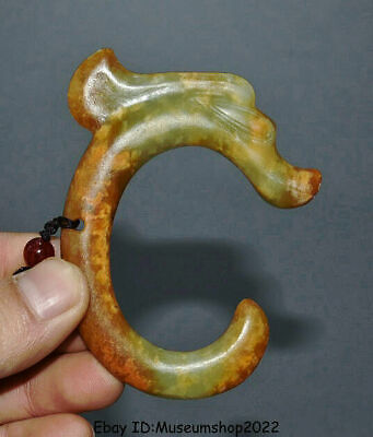 3.4" Old Chinese Hongshan Culture Hetian Jade Dragon Gou Hook Amulet Pendant