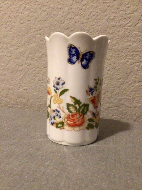 Aynsley Cottage Garden Fine Bone China 3 1/2” Mini Bud Vase Butterfly & Flowers