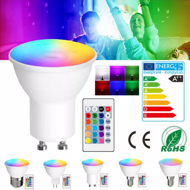 LED RGB Leuchtmittel Glühbirne Lampe Glühlampe Licht E14 E27 GU10 MR16 15 Farben