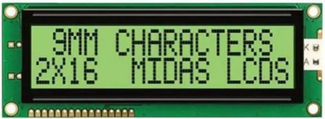 Midas MC21609A6W-GPTLY A Alphanumeric LCD Display Black, Blue, 2 Rows by 16 Char