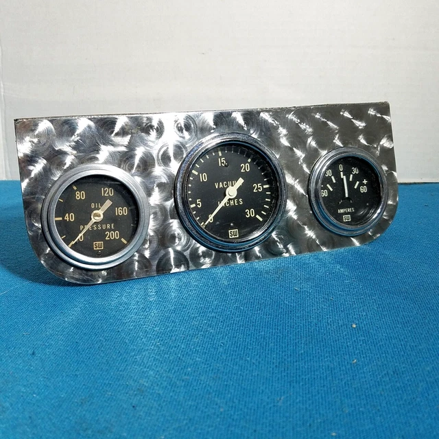 Vintage Stewart Warner Oil Amp Vacuum Gauges 60s era Hotrod in Custom panel Vintage Stewart Warner Oil Amp Vacuum Gauges 60s era Hotrod in Custom panel
