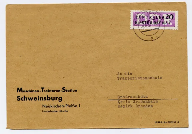 Brief 1956 Dienstm. B  für den ZKD Mi.-Nr. 7 OST Crimmitschau nach Großraschütz