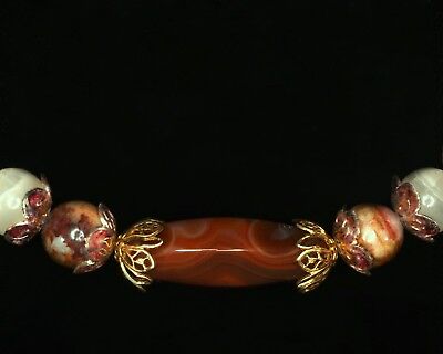 Banded Onyx Necklace, Vintage Carved Idar-Oberstein? Carnelian Focal