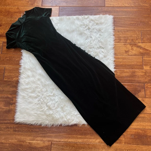 Zara Womens Bodycon Dress Green Side Cutout Maxi Crew Neck Short Sleeve Velvet S