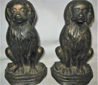 1880's ANTIQUE VICTORIAN PRIMITIVE KING CHARLES DOG BOOKENDS CAST IRON BRONZE US