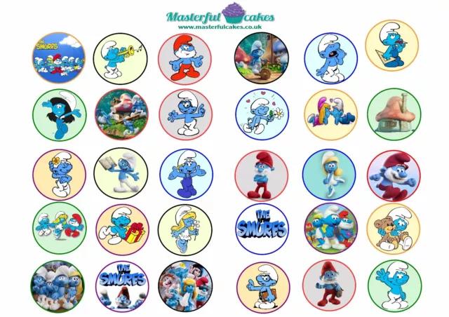 30 x Smurfs Edible Cup Cake Toppers in Rice Paper,Icing & pre-cut Wafer