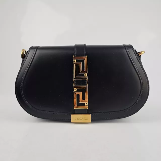 Versace Greca Goddess Medium Black Leather Shoulder Bag New FW23