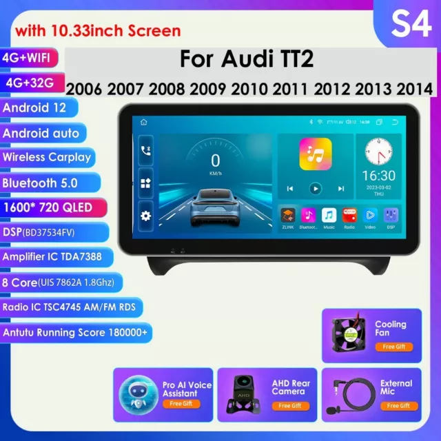 For Audi TT MK2 8J 2006-2014 10.33"GPS Android12 Stereo CarPlay Radio WIFI 4+32G
