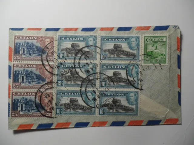 Worldwild: British Ceylon Sri Lanka Kg Vi 10 Stamps Airmail Cover Used To Ny Usa