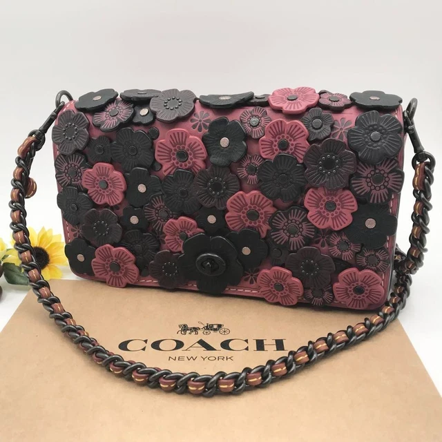 COACH Rogue Tea Rose Flower 2way Shoulder Bag Handbag dusty pink used from Japan