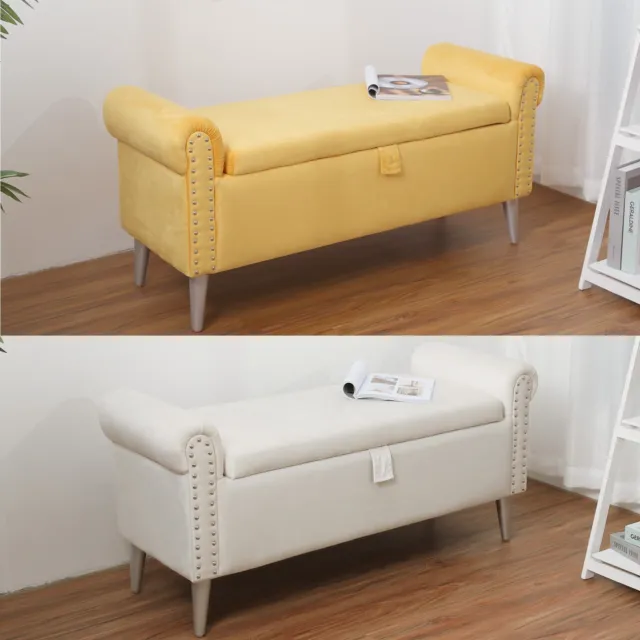 42" Folding Storage Ottoman 73L Storage Bench for Bedroom Hallway Yellow / White