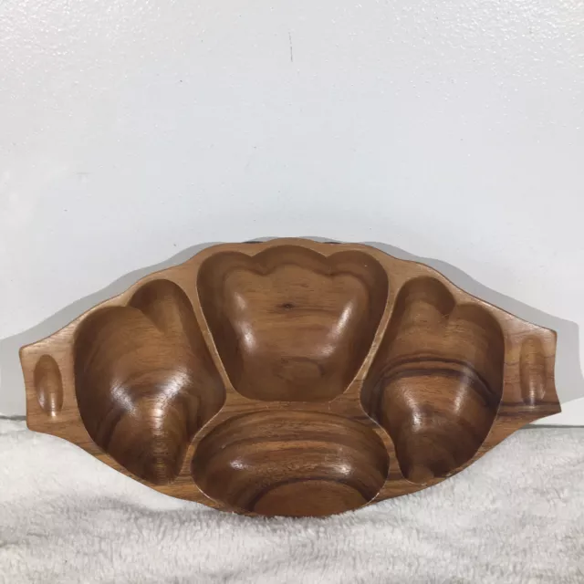 Vintage Leilani Genuine Monkey Pod Wood Handcrafted Divided Serving Tray Dish