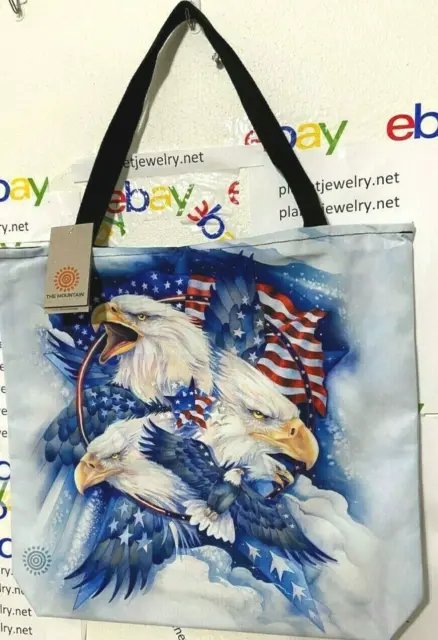 AMERICAN FLAG Bald EAGLE The Mountain ALLEGIANCE Canvas TOTE BAG 18" x 18" NWT