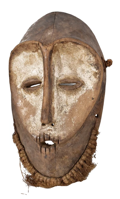 Lega Mask Wood Bearded Congo African Art
