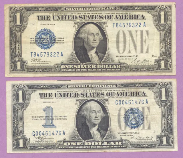 2 Funny Back $1 Silver Certificate,One Dollar,1928-A,1934,True Auction
