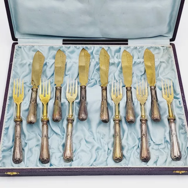 Jugendstil Fischbesteck KREUZBAND  versilbert in Ovp 6 Personen