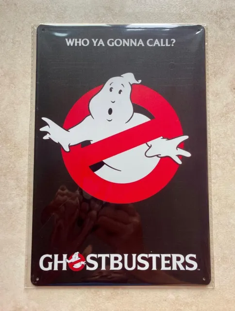 GHOSTBUSTERS WHO YA GONNA CALL METALLSCHILD MANN HÖHLE BAR GARTEN PUB FILM 20x30