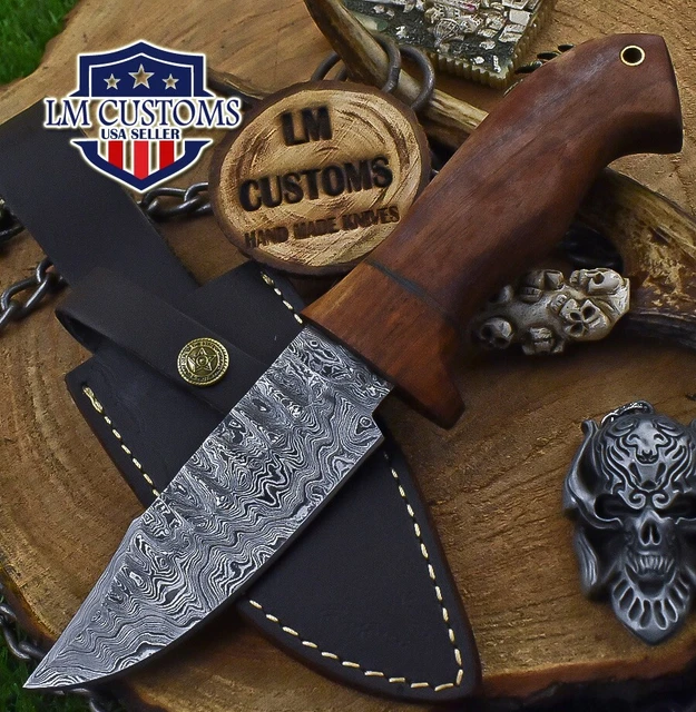 Custom Hunting Skinner Knife Ladder Damascus Walnut Wood Fishing