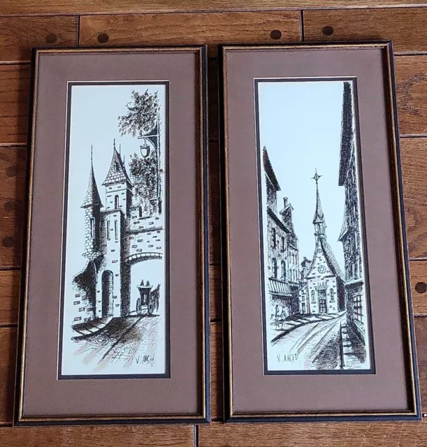 VTG 2 Signed Original Art Notre-Dame des Victoires Church & St. Louis Gate