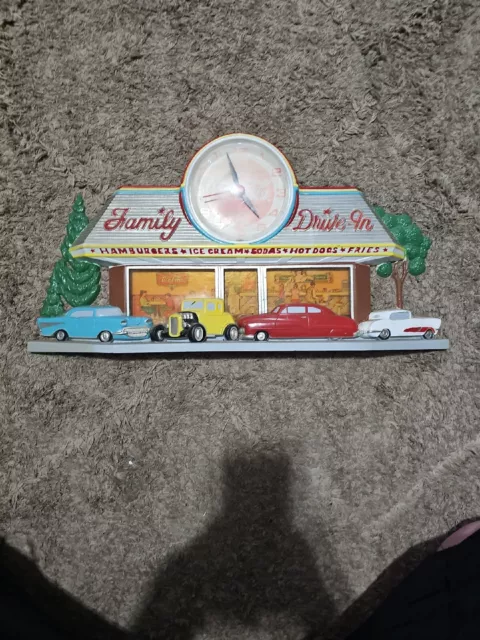 Vintage Coca Cola 3D Wall Clock 50s Cars Diner Jukebox Drive in