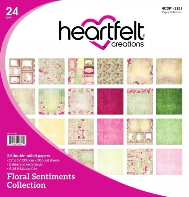 Heartfelt Creations Floral Sentiments Paper Pad 12x12" Flowers Border Cardmaking