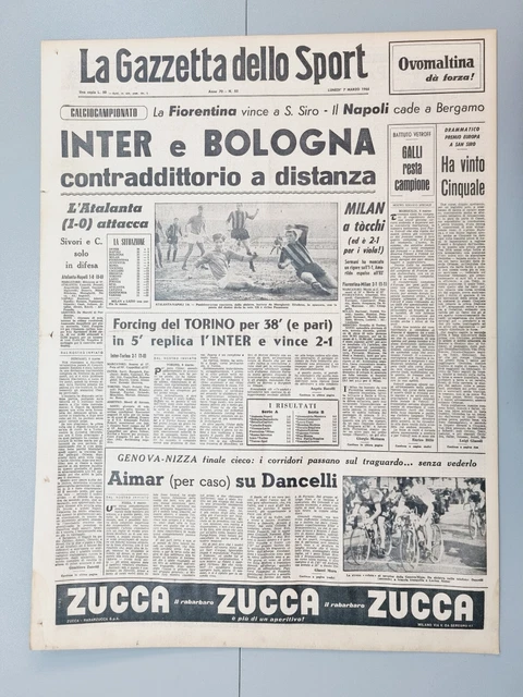 Gazzetta Dello Sport 18 Novembre 1969 – Inter – Luciano Chiarugi Fiorentina – Journal Vintage