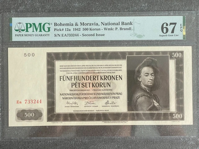 Bohemia & Moravia 500 Korun 1942 PMG 67 Pick # 12a TOP POP ONLY 2
