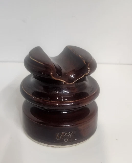 Vintage Brown Ceramic Stoneware LOCKE Power Pole Insulator Made in USA
