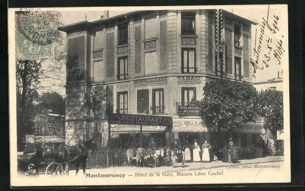 CPA Montmorency, Hôtel de la Gare, Maison Léon Caubel 1904