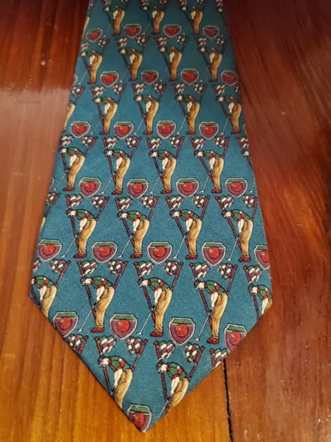 Salvatore Ferragamo 100% Silk Tie Christmas Golfing Golf Clubs MINT