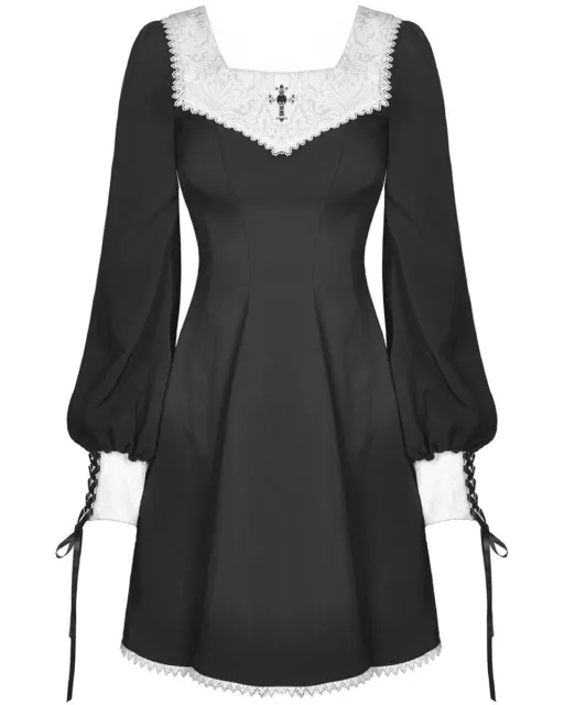 Dark In Love Gothic Cross Mini Dress Black White Lace Victorian Steampunk Witch