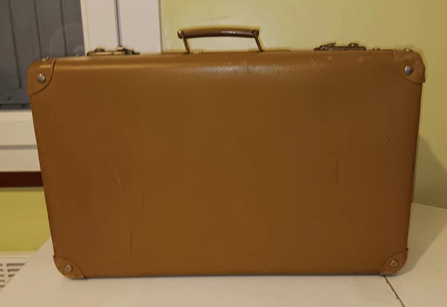 Valise Vintage Années 50/60 – Tissu Rayé Multicolore Avec Clé, état Correct