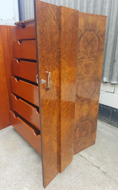 H & L Epstein Art Deco Amboyna And Walnut  Linen Chest of drawers tallboy
