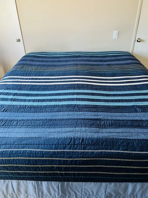 Pottery Barn Teen Laid Back Blue Stripes Full Queen Quilt Bedspread