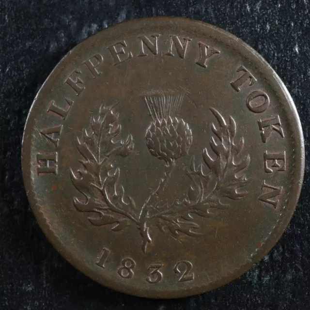 NS-1D3 Halfpenny token 1832 Nova Scotia Canada Thistle Breton 871