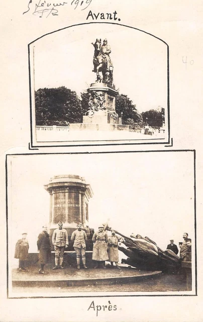 Cpa 57 Metz Carte Photo De La Statue Renversee Avant Apres