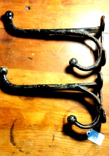 Antique Cast Iron Pair 8"L Horse Tack/Harness Hooks Country Barn Equestrian